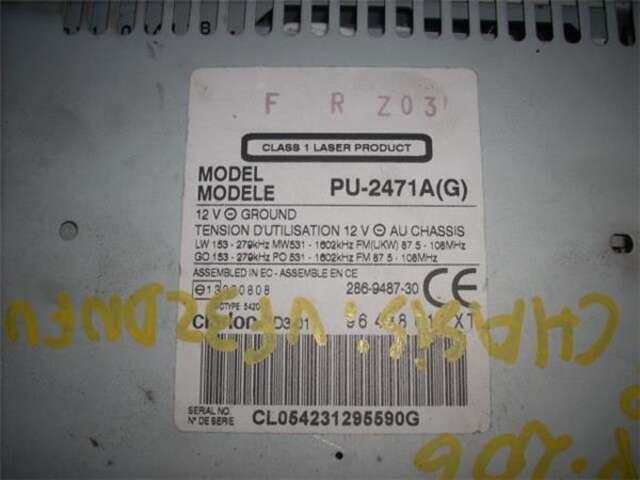 Foto 3ª: Sistema Audio Radio CD Peugeot 206 2.0 CC [2.0 LTR. - 100 KW 16V CAT (RFN - EW10J4)] [RFN (EW10J4)]