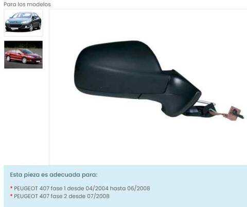 Retrovisor Derecho Peugeot 407 140CV 103KW