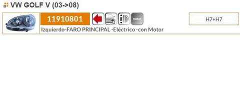 Foto 2ª: Faro Izquierdo Volkswagen Golf BERLINA 140CV 103KW