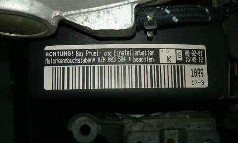 Foto 3ª: Motor Completo Volkswagen Golf 2.0 BERLINA 116CV 85KW [AZH] (2001)