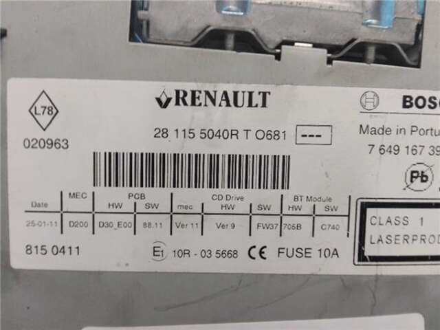 Foto 3ª: Sistema Audio Radio CD Renault Scenic 1.5 DYNAMIQUE [1.5 LTR. - 81 KW DCI DIESEL FAP]