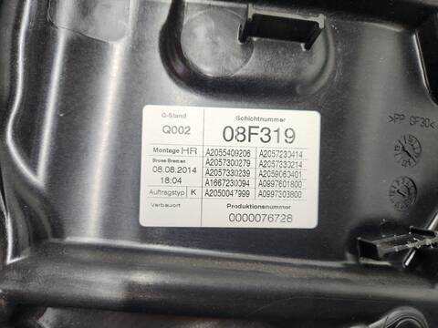 Foto 2ª: Elevalunas Manual Trasero Derecho Mercedes Clase C 160 C 250 T CDI 4MATIC BLUETEC 205.209) 204CV 150KW FAMILIAR [651921] (2014)