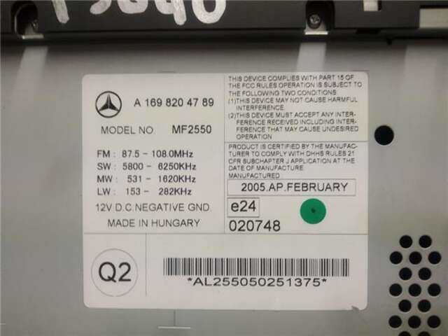Foto 3ª: Sistema Audio Radio CD Mercedes Clase A 140 2.0 A 200 (169.033) [2.0 LTR. - 100 KW CAT] [M 266.960]