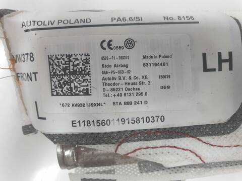 Foto 3ª: Airbag Lateral Delantero Izquierdo Volkswagen Touran ADVANCE BMT (2015)