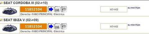 Foto 2ª: Faro Derecho Seat Ibiza 100CV 74KW