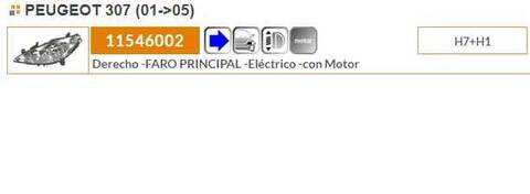 Foto 2ª: Faro Derecho Peugeot 307 136CV 100KW