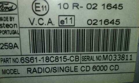Foto 2ª: Sistema Audio Radio CD Ford Fiesta 1.6 TDCI CAT 90CV 66KW [HHJB] (2005)