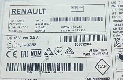 Foto 2ª: Sistema Audio Radio CD Renault Megane TECHNO 1 BLUE DCI DIESEL FAP 116CV [K9K872] (2016)