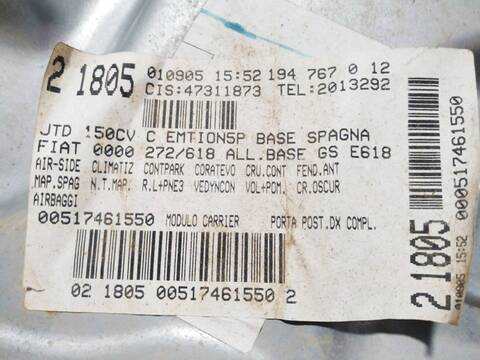 Foto 2ª: Elevalunas Eléctrico Trasero Derecho Fiat Croma 1.9 16V MULTIJET DYNAMIC 150CV 110KW [939A2000] (2005)