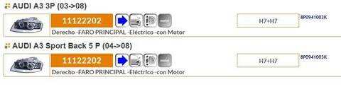 Foto 2ª: Faro Derecho Audi A3 102CV 75KW