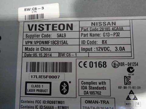 Foto 3ª: Sistema Audio Radio CD Nissan Qashqai 1.5 TD CAT 110CV 81KW [K9K] (2014)