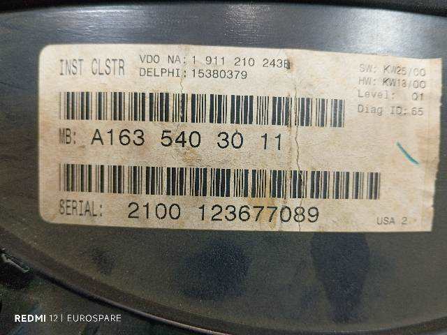 Foto 3ª: Cuadro de Instrumentos Mercedes Clase ML 270 2.7 D DCI [612963] (2000)