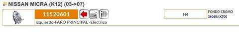 Foto 2ª: Faro Izquierdo Nissan Micra 98CV 72KW