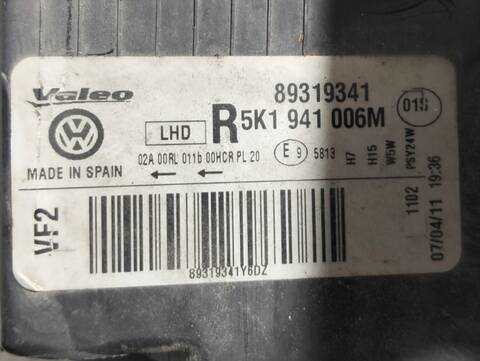 Foto 2ª: Faro Derecho Volkswagen Golf RABBIT 1 TDI 90CV [CAYB] (2008)