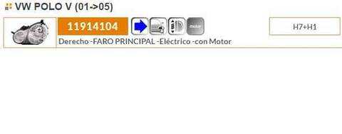 Foto 2ª: Faro Derecho Volkswagen Polo 75CV 55KW