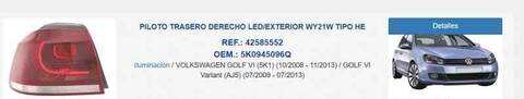 Foto 2ª: Piloto Trasero Derecho Volkswagen Golf 102CV 75KW