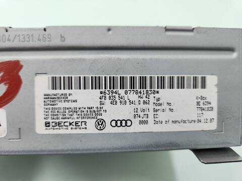 Foto 4ª: Sistema Audio Radio CD Audi A6 2.7 TDI BERLINA 180CV 132KW [BPP] (2008)