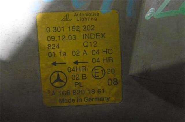 Foto 1ª: Faro Derecho Mercedes Clase A 140 1.7 170 CDI (168.009) [1.7 LTR. - 70 KW CDI DIESEL CAT] [OM 668.942]
