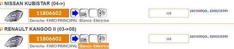 Foto 2ª: Faro Derecho Renault Kangoo 84CV 62KW