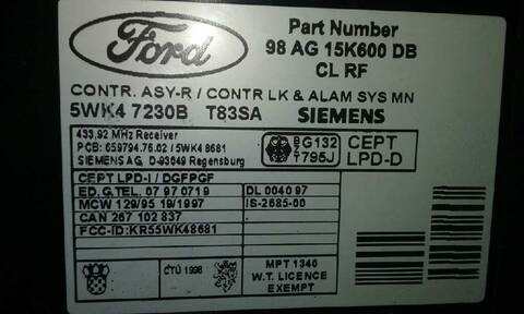 Foto 2ª: Centralita Cierre Centralizado Ford Focus AMBIENTE BERLINA 90CV 66KW [C9DC] (1999)