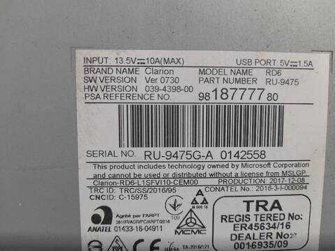 Foto 3ª: Sistema Audio Radio CD Peugeot Expert 1.6 BLUE-HDI FAP 95CV FURGON [BH02] (2016)