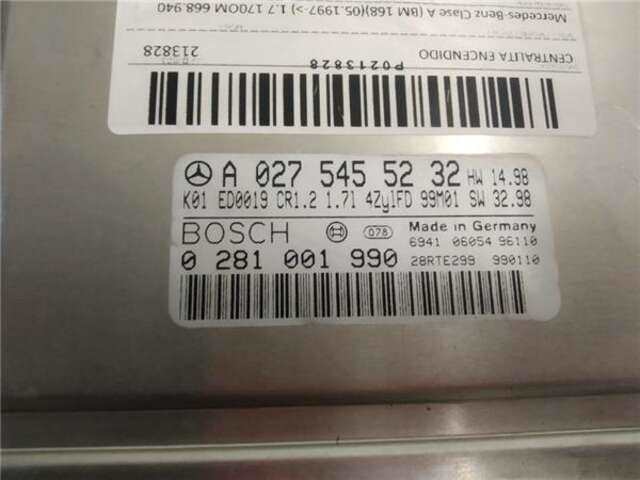Foto 3ª: Centralita Motor ECU Mercedes Clase A 140 1.7 170 CDI (168.008) [1.7 LTR. - 66 KW CDI DIESEL CAT] [OM 668.940]