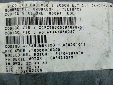 Foto 3ª: Centralita Motor ECU Iveco Daily 29 - L 11 CAJA CERRADA 106CV 78KW [814043B] (2001)