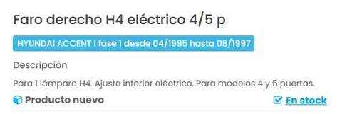 Foto 2ª: Faro Derecho Hyundai Accent 99CV 73KW