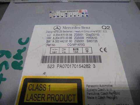 Foto 2ª: Sistema Audio Radio CD Mercedes Clase C 160 C 180 CGI BLUEEFFICIENCY 204.049) BERLINA 156CV 115KW [271952] (2008)