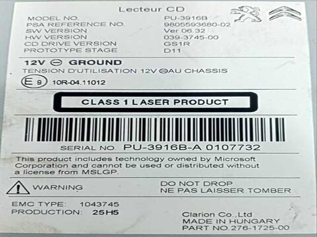 Foto 2ª: Sistema Audio Radio CD Citroen C4 COLLECTION 1 12V E 131CV [HN02] (2010)