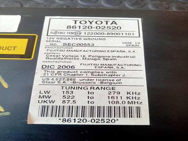 Foto 3ª: Sistema Audio Radio CD Toyota Auris LUNA 1 TD CAT 90CV (2006)