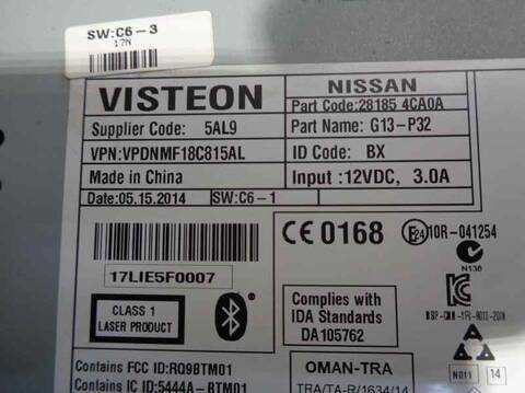 Foto 3ª: Sistema Audio Radio CD Nissan Qashqai 1.5 TD CAT 110CV 81KW [K9K] (2014)