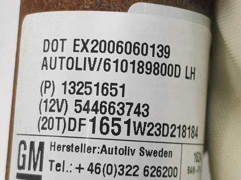 Foto 3ª: Airbag Cortina Delantero Izquierdo Chevrolet Cruze 2.0 D 163CV [Z20D1] (2009)