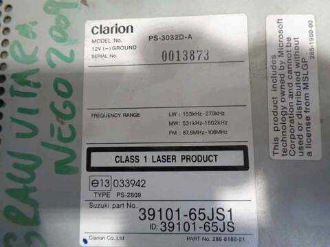 Foto 3ª: Sistema Audio Radio CD Suzuki Grand Vitara 106CV 78KW (2005)
