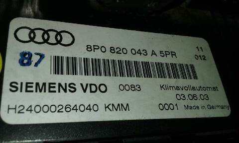 Foto 3ª: Mando Climatizador Audi A3 2.0 TDI 140CV 103KW [BKD] (2003)