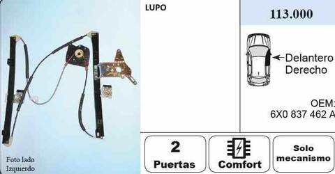 Elevalunas Eléctrico Delantero Derecho Volkswagen Lupo 75CV 55KW