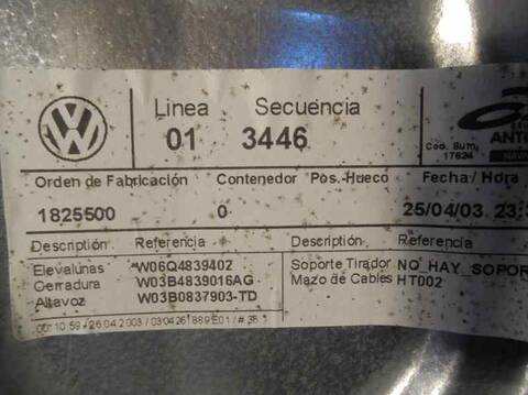 Foto 3ª: Elevalunas Manual Trasero Derecho Volkswagen Polo CONCEPTLINE 64CV 47KW [AZQ] (2003)