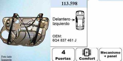 Elevalunas Eléctrico Delantero Izquierdo Volkswagen Polo 75CV 55KW