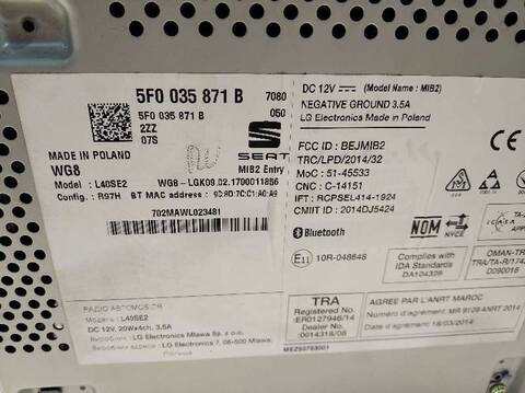 Foto 3ª: Sistema Audio Radio CD Seat Ibiza STYLANCE 90CV 66KW [CJZC] (2017)