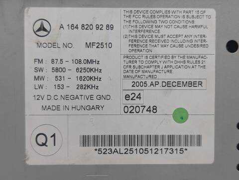Foto 3ª: Sistema Audio Radio CD Mercedes Clase CLS 320 3.0 CDI 224CV AUT. BM 219) 642920 (2005)