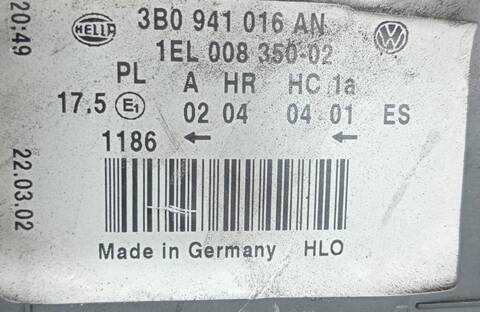 Foto 2ª: Faro Derecho Volkswagen Passat ADVANCE 2 V5 170CV (2000)