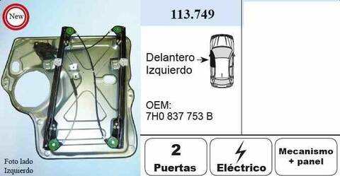Foto 2ª: Elevalunas Eléctrico Delantero Izquierdo Volkswagen Transporter D T5 105CV 77KW CAJA ABIERTA DOBLE CABINA