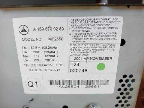 Foto 3ª: Sistema Audio Radio CD Mercedes Clase A 140 2.0 CAT 136CV (2004)