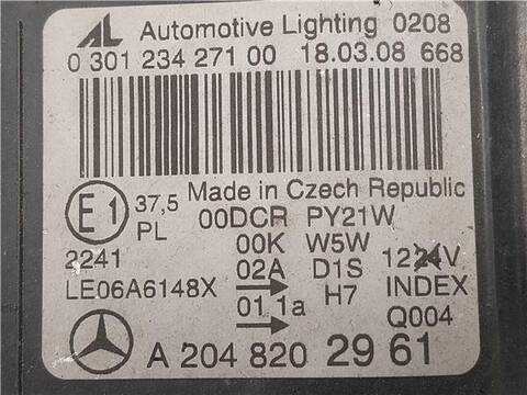Foto 3ª: Faro Izquierdo Mercedes Clase C 160 2.2 C 220 CDI 204.008) BERLINA 170CV 125KW [D 646.963] (2008)