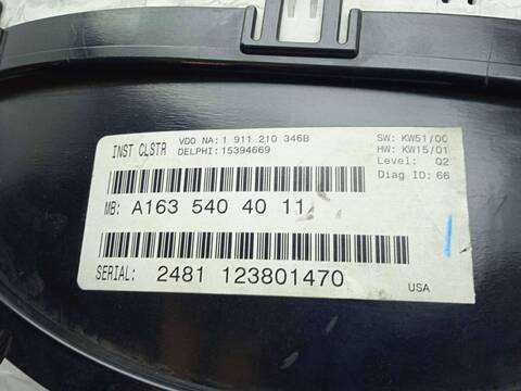 Foto 3ª: Cuadro de Instrumentos Mercedes Clase ML 320 4.0 CDI 32V CAT W163) [628|963] (2001)