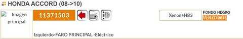 Foto 2ª: Faro Izquierdo Honda Accord 2.2 I-DTEC CU3) 150CV 110KW