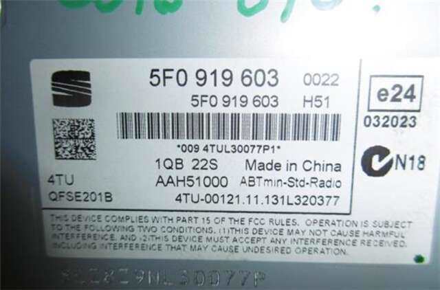 Sistema Audio Radio CD Seat Leon 1.4 FR [1.4 LTR. - 110 KW 16V TSI ACT]