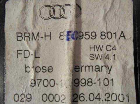 Foto 3ª: Elevalunas Eléctrico Trasero Izquierdo Audi A4 2.5 V6 24V TDI BERLINA 180CV 132KW [AKE] (2001)