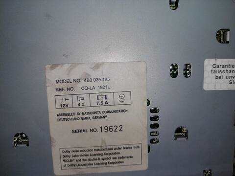 Foto 2ª: Sistema Audio Radio CD Audi A6 2.5 V6 24V TDI 180CV [AKE] (2001)