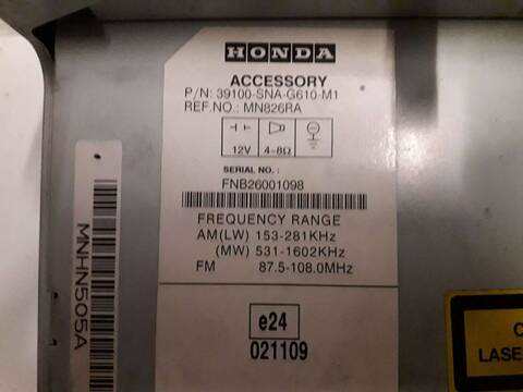 Foto 3ª: Sistema Audio Radio CD Honda Civic 1.3 CAT BERLINA 95CV 70KW (2006)